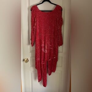 Metamorphosis 100% Silk Fully Beaded Art Deco Asymmetrical Hem Dress VTG 80’s